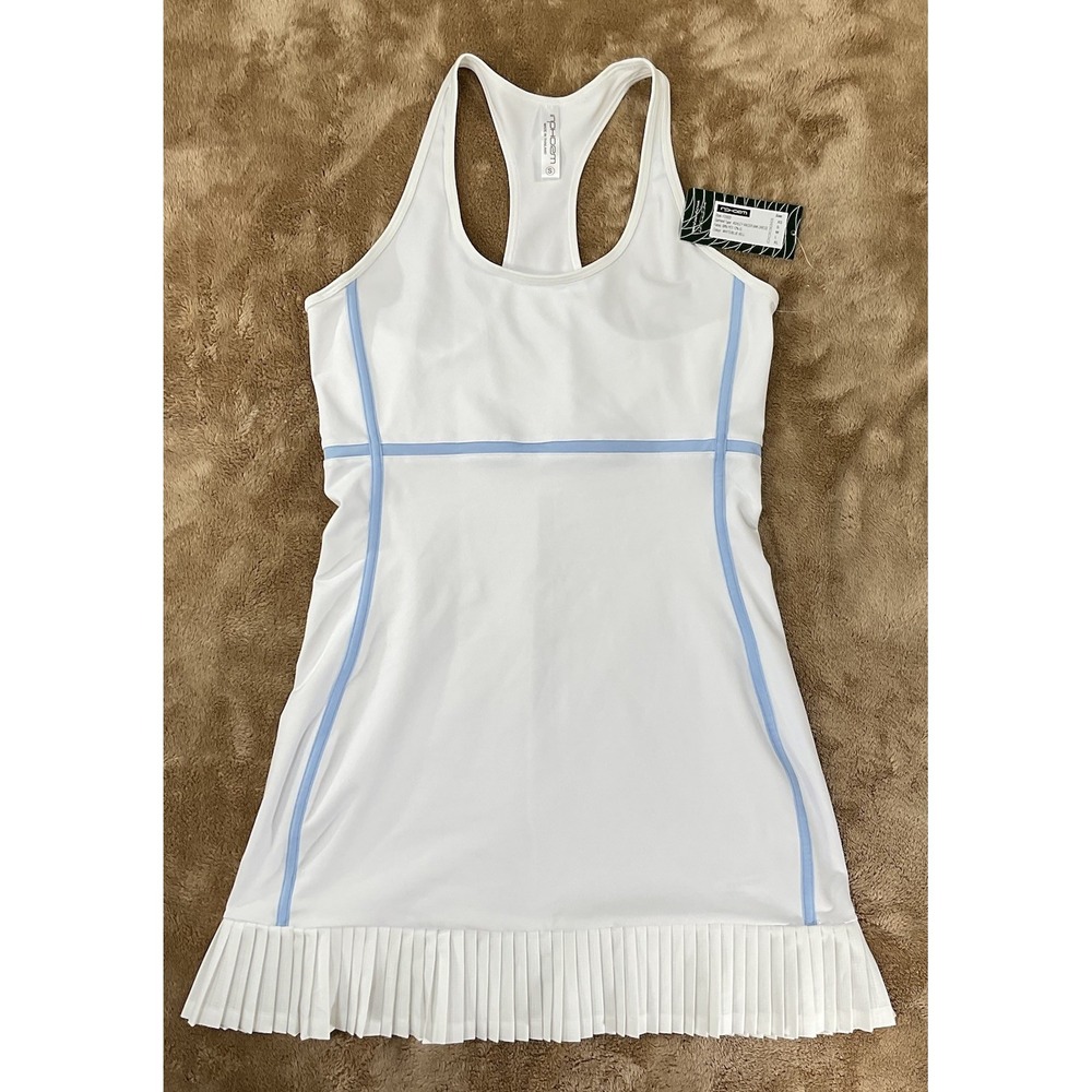 Inphorm Ashley Racerback Tennis & Pickleball Pleat Dress White And Blue Sz S 492